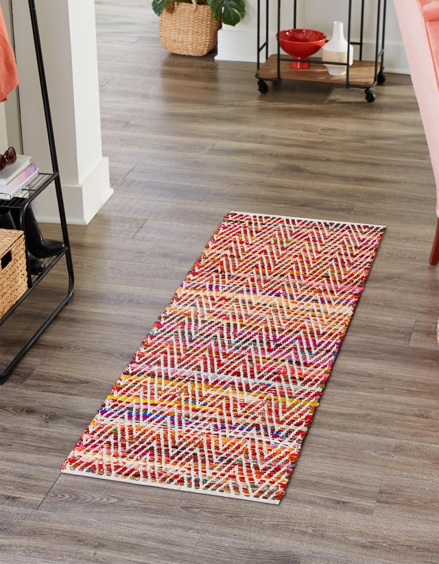 Multicolor 2' 2 x 6' 1 Chindi Chevron Runner Area Rug 100% Denim Cotton All Natural Modern Geometric Carpet Dining Living Rooms Bathroom Dorm Decor for Sale at Rug Engine