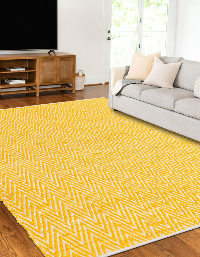 Yellow 5' 1 x 8' Chindi Chevron Rectangle Area Rug 100% Denim Cotton All Natural Modern Geometric Carpet Dining Living Rooms Bathroom Dorm Decor for Sale at Rug Engine