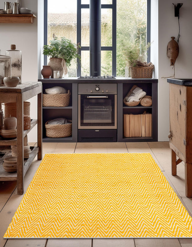 Yellow 5' 1 x 8' Chindi Chevron Rectangle Area Rug 100% Denim Cotton All Natural Modern Geometric Carpet Dining Living Rooms Bathroom Dorm Decor for Sale at Rug Engine