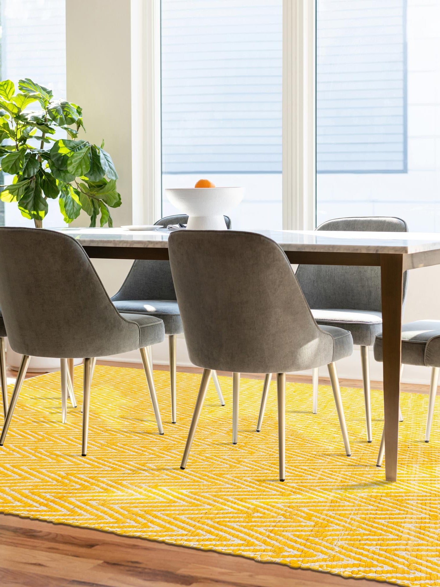 Yellow 9' x 12' Chindi Chevron Rectangle Area Rug 100% Denim Cotton All Natural Modern Geometric Carpet Dining Living Rooms Bathroom Dorm Decor for Sale at Rug Engine