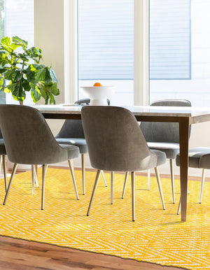 Yellow 7' 1 x 10' Chindi Chevron Rectangle Area Rug 100% Denim Cotton All Natural Modern Geometric Carpet Dining Living Rooms Bathroom Dorm Decor for Sale at Rug Engine
