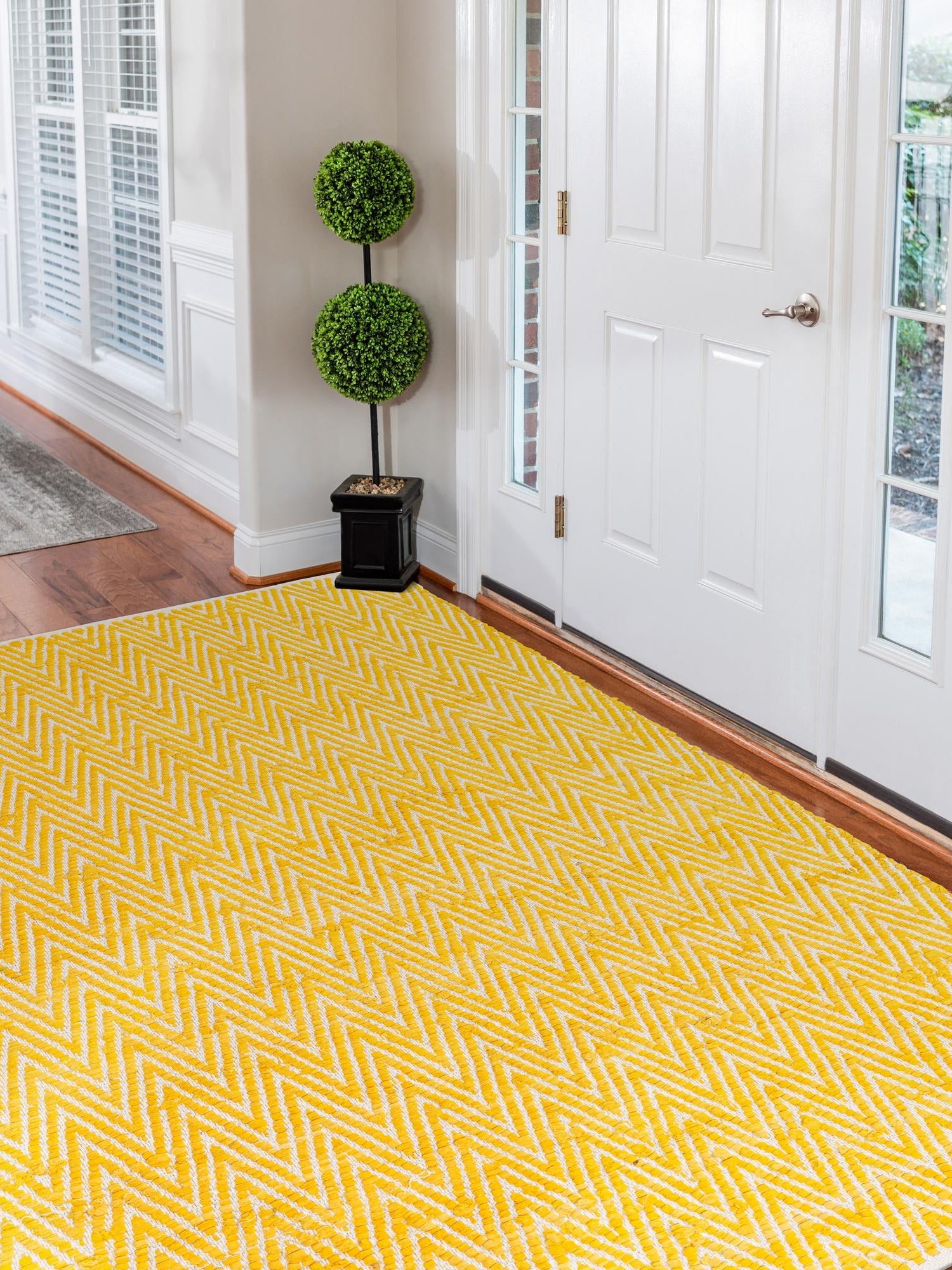 Yellow 5' 1 x 8' Chindi Chevron Rectangle Area Rug 100% Denim Cotton All Natural Modern Geometric Carpet Dining Living Rooms Bathroom Dorm Decor for Sale at Rug Engine