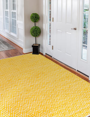 Yellow 7' 1 x 10' Chindi Chevron Rectangle Area Rug 100% Denim Cotton All Natural Modern Geometric Carpet Dining Living Rooms Bathroom Dorm Decor for Sale at Rug Engine