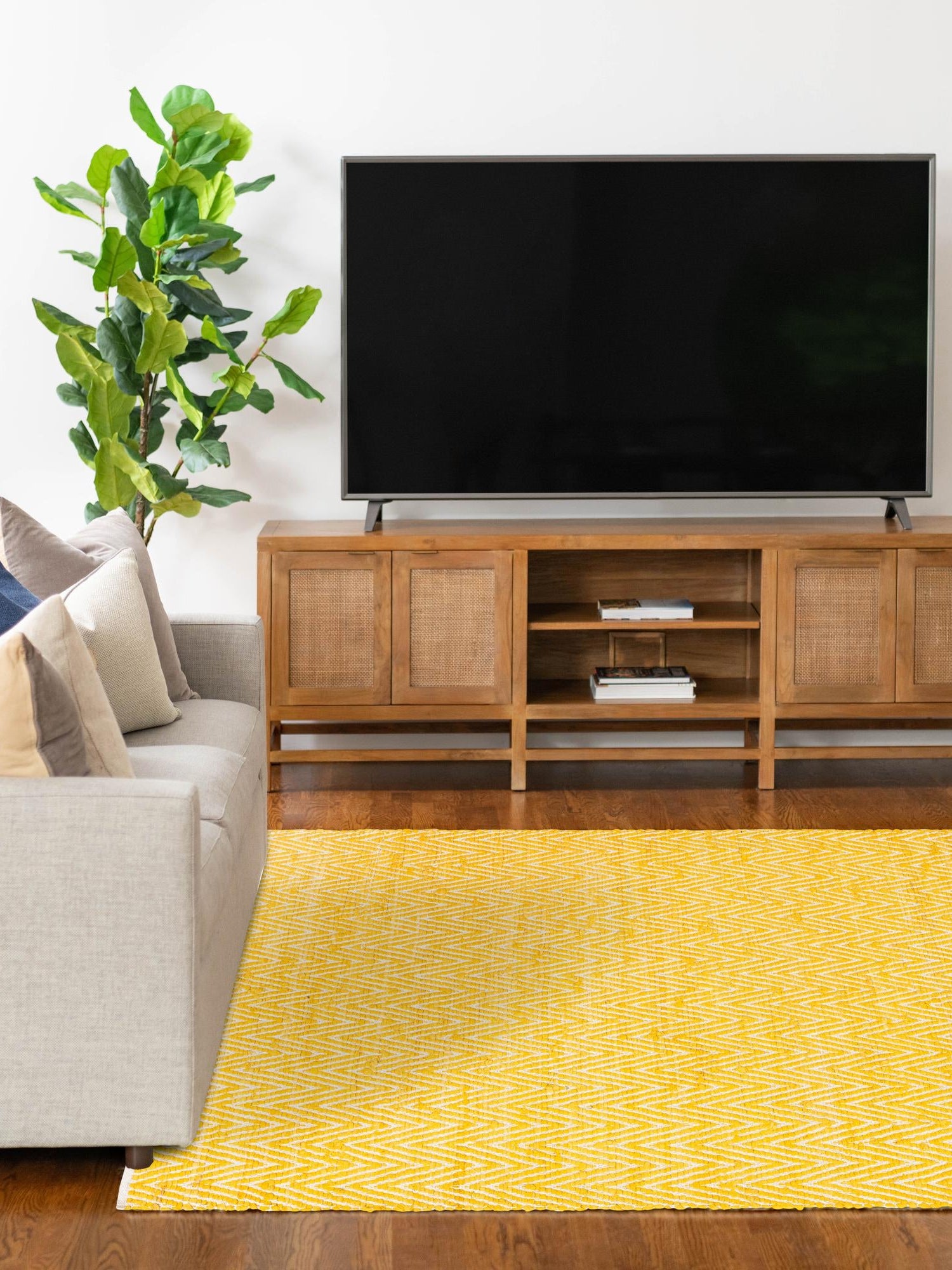 Yellow 9' x 12' Chindi Chevron Rectangle Area Rug 100% Denim Cotton All Natural Modern Geometric Carpet Dining Living Rooms Bathroom Dorm Decor for Sale at Rug Engine
