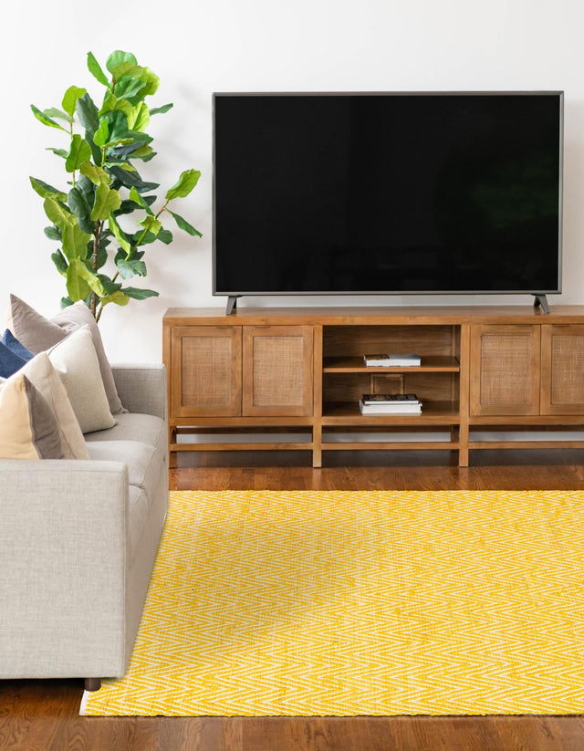 Yellow 5' 1 x 8' Chindi Chevron Rectangle Area Rug 100% Denim Cotton All Natural Modern Geometric Carpet Dining Living Rooms Bathroom Dorm Decor for Sale at Rug Engine