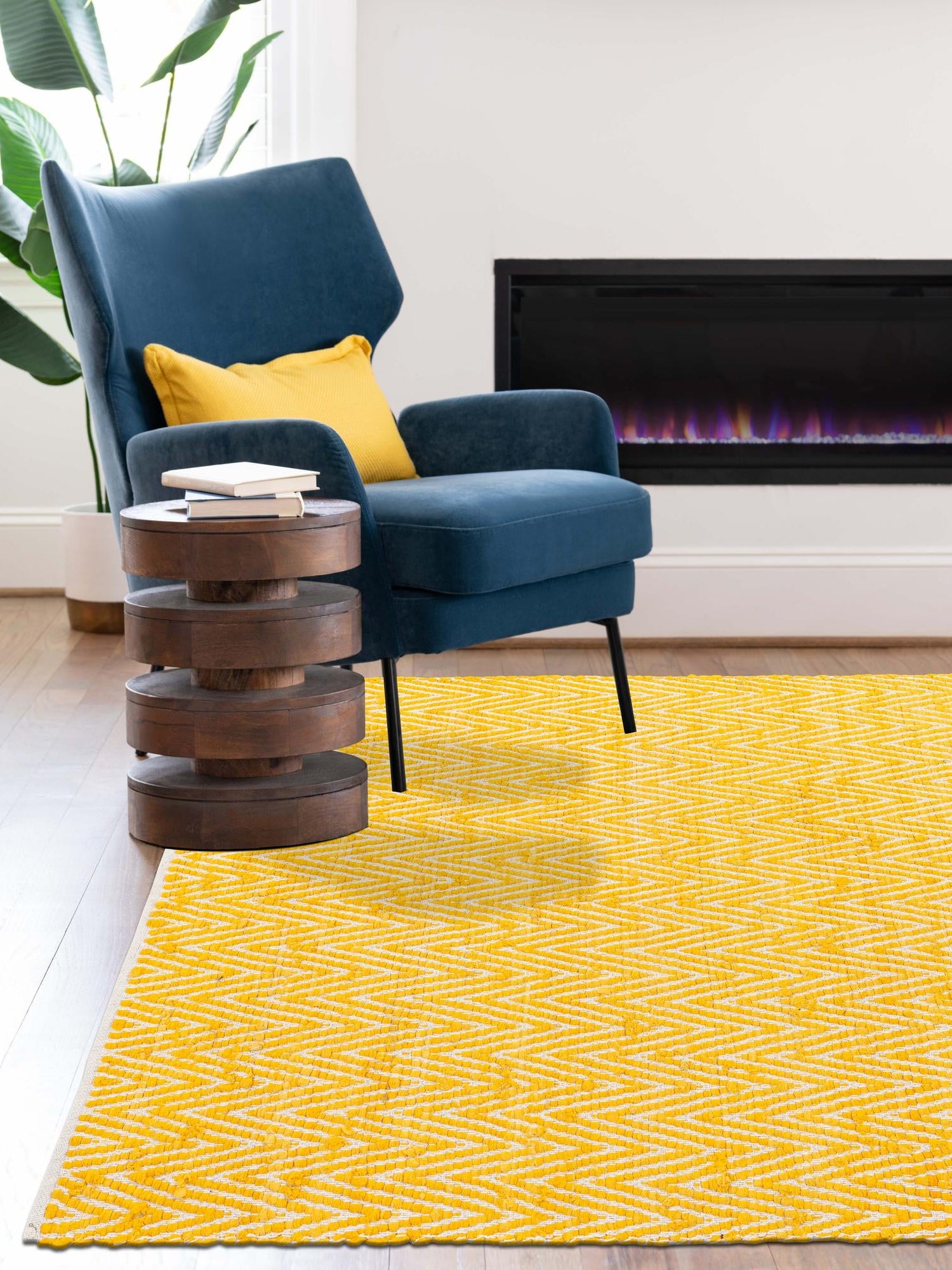 Yellow 5' 1 x 8' Chindi Chevron Rectangle Area Rug 100% Denim Cotton All Natural Modern Geometric Carpet Dining Living Rooms Bathroom Dorm Decor for Sale at Rug Engine
