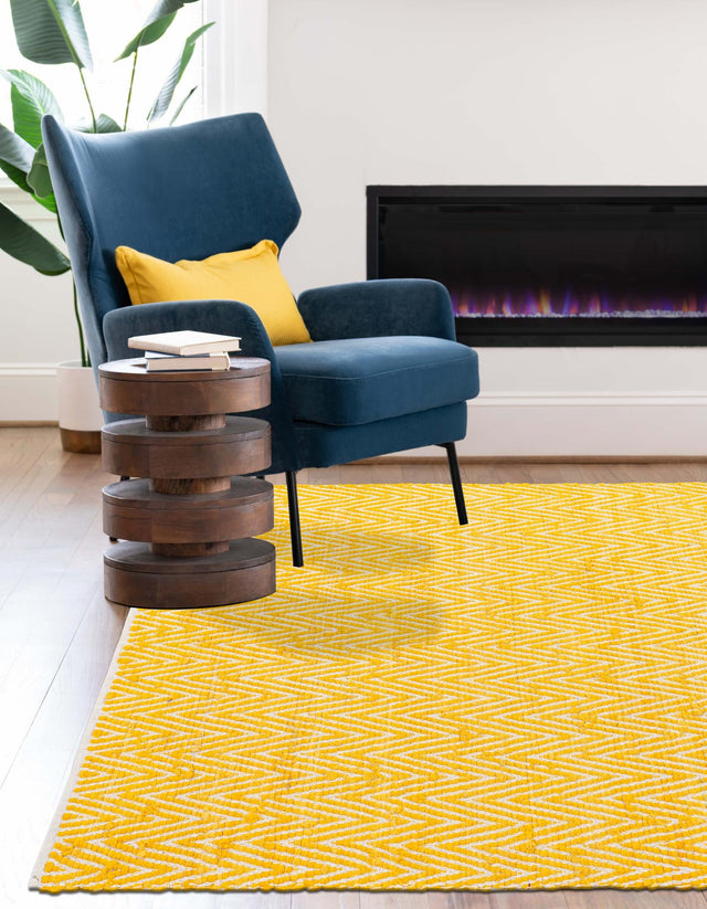 Yellow 7' 1 x 10' Chindi Chevron Rectangle Area Rug 100% Denim Cotton All Natural Modern Geometric Carpet Dining Living Rooms Bathroom Dorm Decor for Sale at Rug Engine