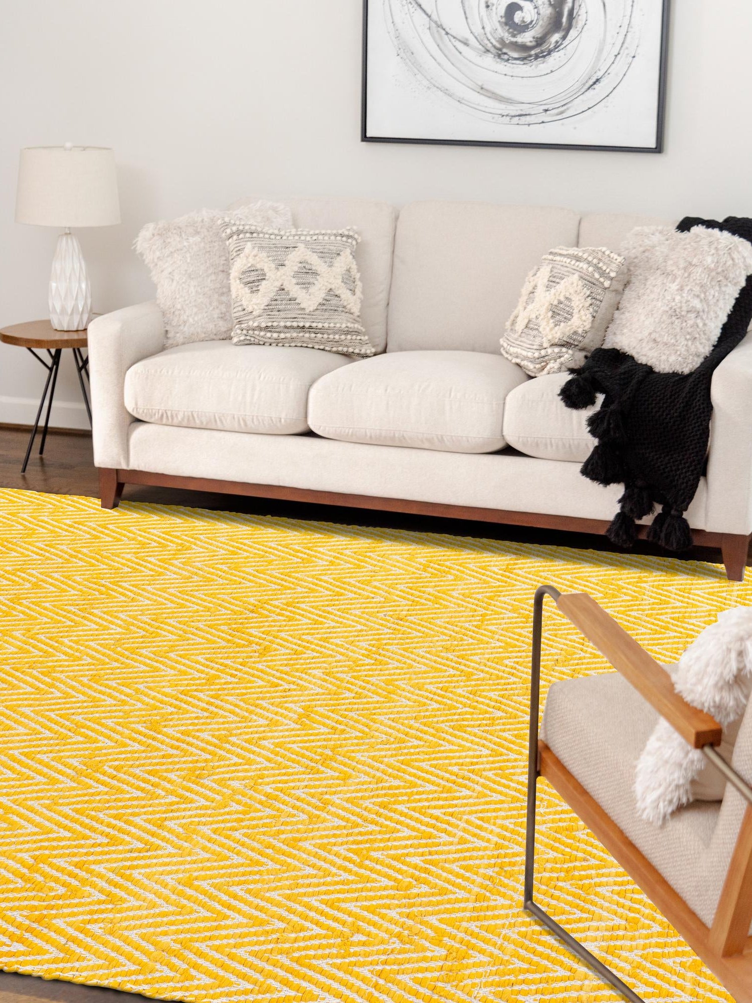 Yellow 9' x 12' Chindi Chevron Rectangle Area Rug 100% Denim Cotton All Natural Modern Geometric Carpet Dining Living Rooms Bathroom Dorm Decor for Sale at Rug Engine