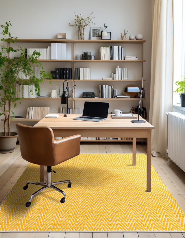 Yellow 9' x 12' Chindi Chevron Rectangle Area Rug 100% Denim Cotton All Natural Modern Geometric Carpet Dining Living Rooms Bathroom Dorm Decor for Sale at Rug Engine