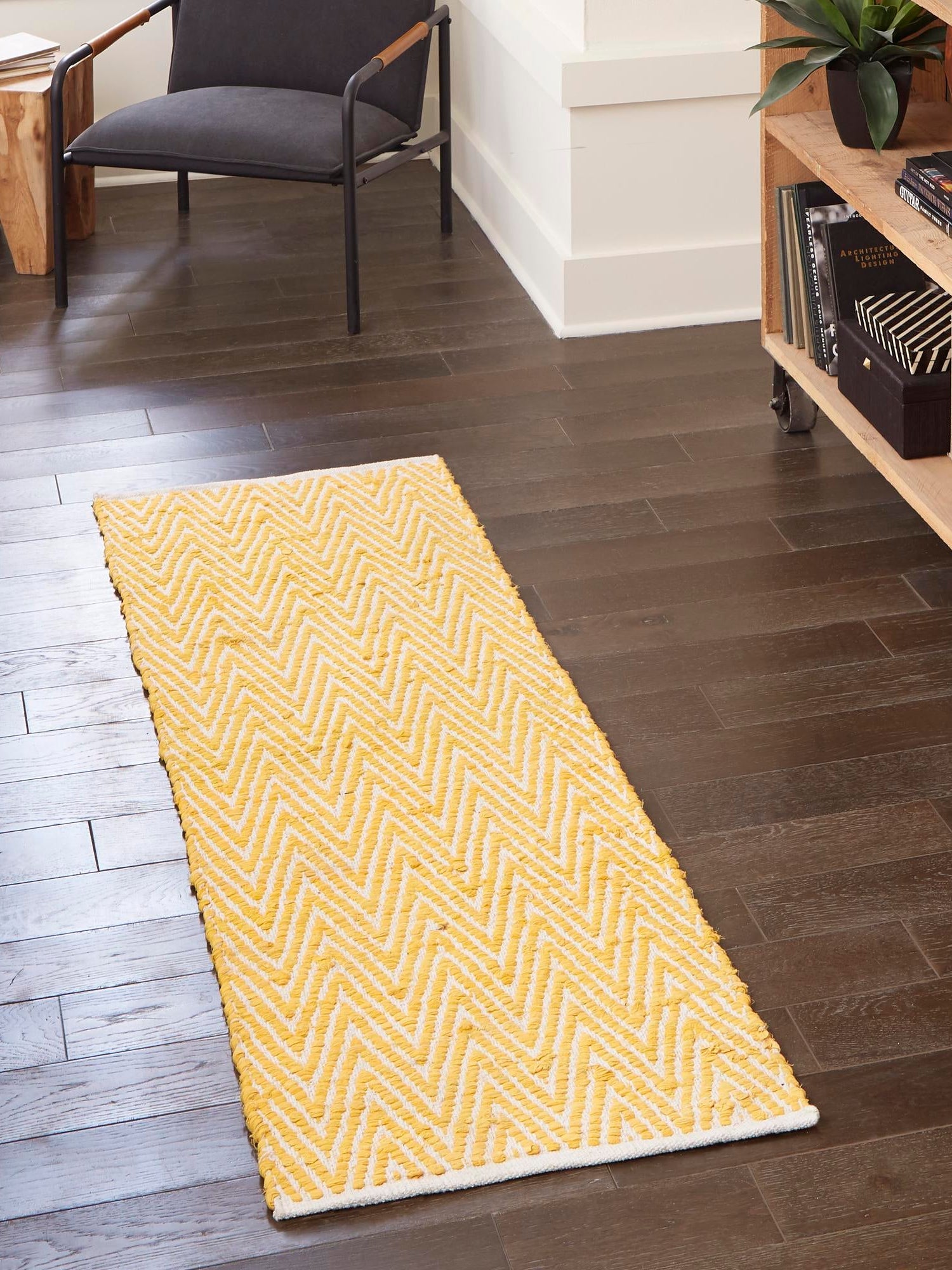 Yellow 2' 2 x 6' 1 Chindi Chevron Runner Area Rug 100% Denim Cotton All Natural Modern Geometric Carpet Dining Living Rooms Bathroom Dorm Decor for Sale at Rug Engine