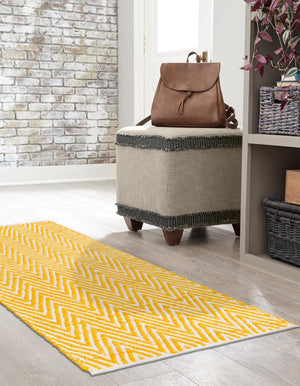 Yellow 2' 2 x 6' 1 Chindi Chevron Runner Area Rug 100% Denim Cotton All Natural Modern Geometric Carpet Dining Living Rooms Bathroom Dorm Decor for Sale at Rug Engine