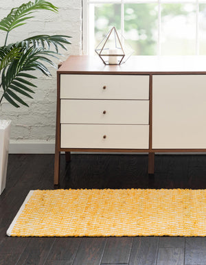 Yellow 2' 2 x 6' 1 Chindi Chevron Runner Area Rug 100% Denim Cotton All Natural Modern Geometric Carpet Dining Living Rooms Bathroom Dorm Decor for Sale at Rug Engine