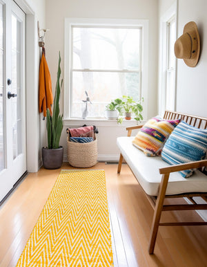 Yellow 2' 2 x 6' 1 Chindi Chevron Runner Area Rug 100% Denim Cotton All Natural Modern Geometric Carpet Dining Living Rooms Bathroom Dorm Decor for Sale at Rug Engine