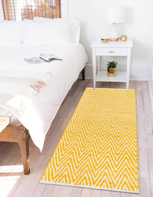 Yellow 2' 2 x 6' 1 Chindi Chevron Runner Area Rug 100% Denim Cotton All Natural Modern Geometric Carpet Dining Living Rooms Bathroom Dorm Decor for Sale at Rug Engine