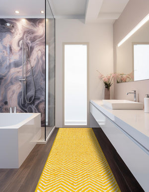Yellow 2' 2 x 6' 1 Chindi Chevron Runner Area Rug 100% Denim Cotton All Natural Modern Geometric Carpet Dining Living Rooms Bathroom Dorm Decor for Sale at Rug Engine