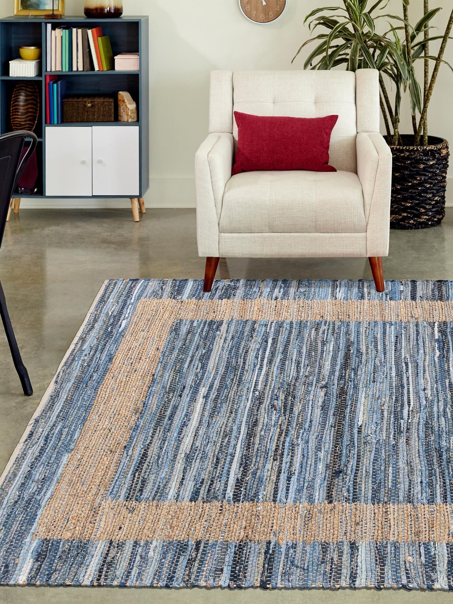 Navy Blue 10' x 14' 1 Chindi Jute Rectangle Area Rug Interior Design Home Decor Carpet Mat for Sale at Rug Engine