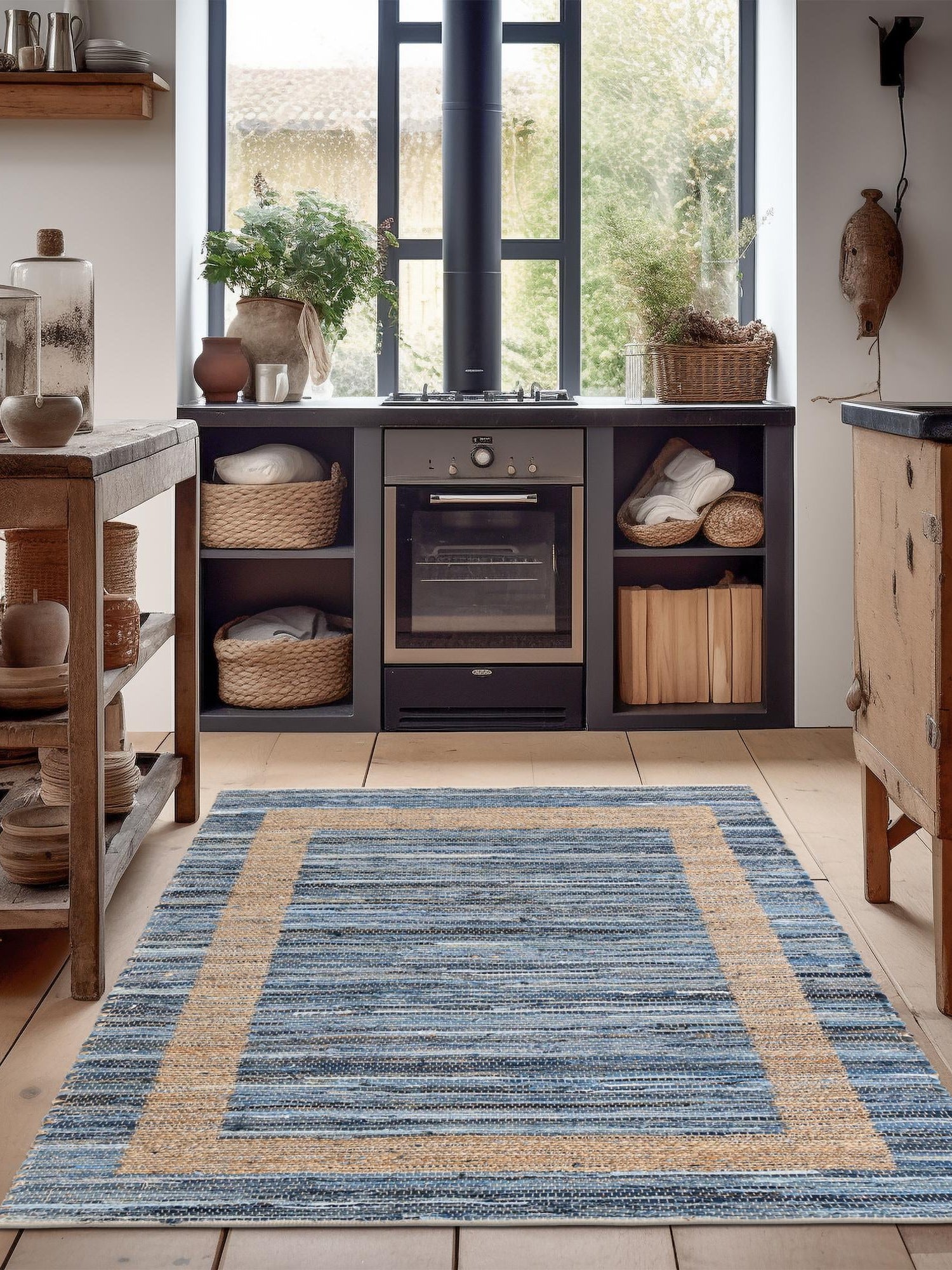 Navy Blue 9' x 12' Chindi Jute Rectangle Area Rug Interior Design Home Decor Carpet Mat for Sale at Rug Engine