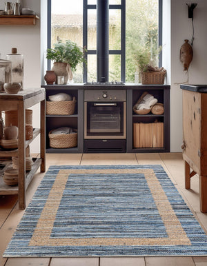 Navy Blue 10' x 14' 1 Chindi Jute Rectangle Rug