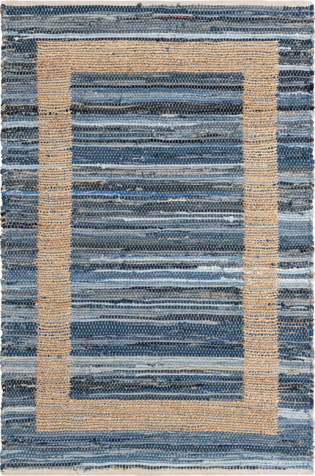 Navy Blue 4' 1 x 6' 1 Chindi Jute Rectangle Rug