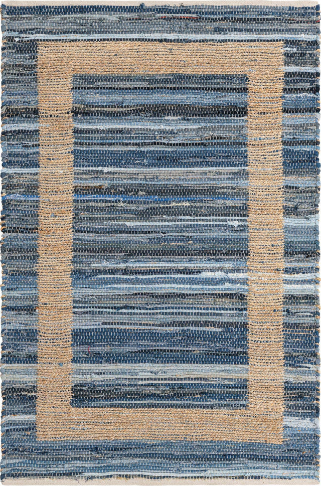 Navy Blue 4' 1 x 6' 1 Chindi Jute Rectangle Rug