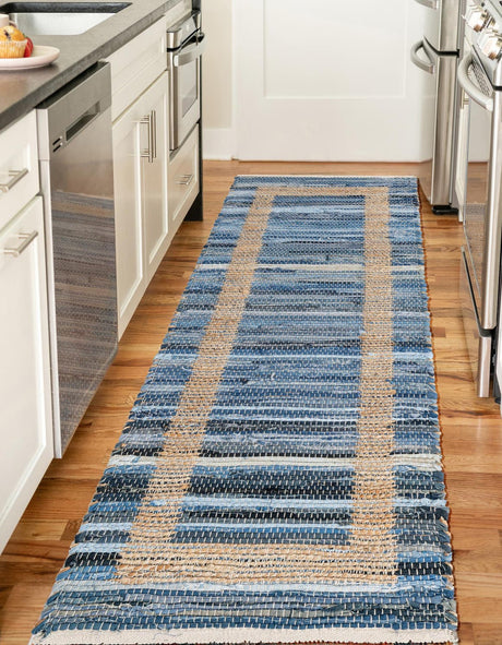 Navy Blue 2' 2 x 6' 1 Chindi Jute Runner Rug