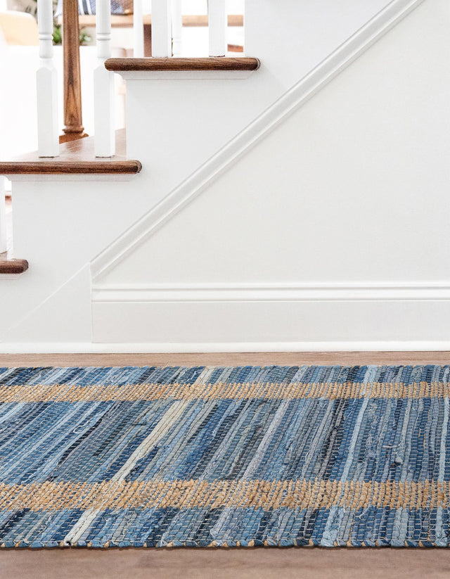 Navy Blue 2' 2 x 6' 1 Chindi Jute Runner Rug