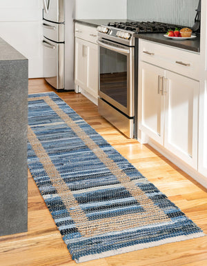 Navy Blue 2' 2 x 6' 1 Chindi Jute Runner Rug