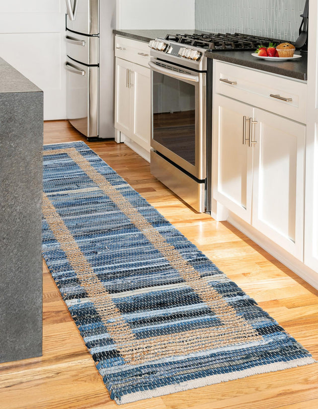 Navy Blue 2' 2 x 6' 1 Chindi Jute Runner Rug