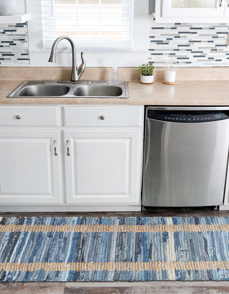 Navy Blue 2' 7 x 10' Chindi Jute Runner Area Rug Interior Design Home Decor Carpet Mat for Sale at Rug Engine