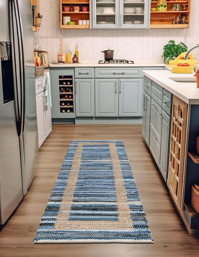 Navy Blue 2' 2 x 6' 1 Chindi Jute Runner Rug