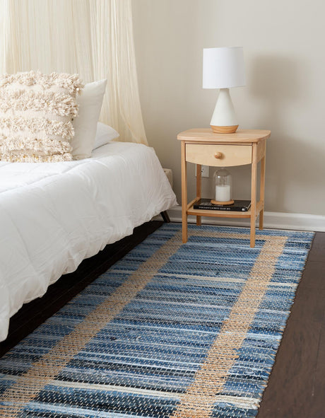 Navy Blue 2' 2 x 6' 1 Chindi Jute Runner Area Rug Interior Design Home Decor Carpet Mat for Sale at Rug Engine