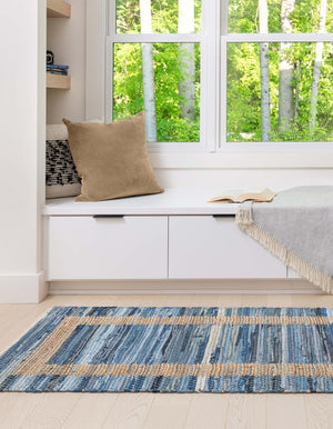 Navy Blue 2' 2 x 6' 1 Chindi Jute Runner Rug