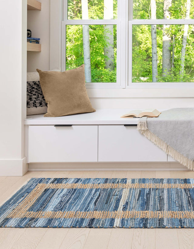 Navy Blue 2' 2 x 6' 1 Chindi Jute Runner Rug