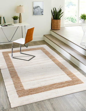 White and Natural 7' 1 x 10' Chindi Jute Rectangle Rug