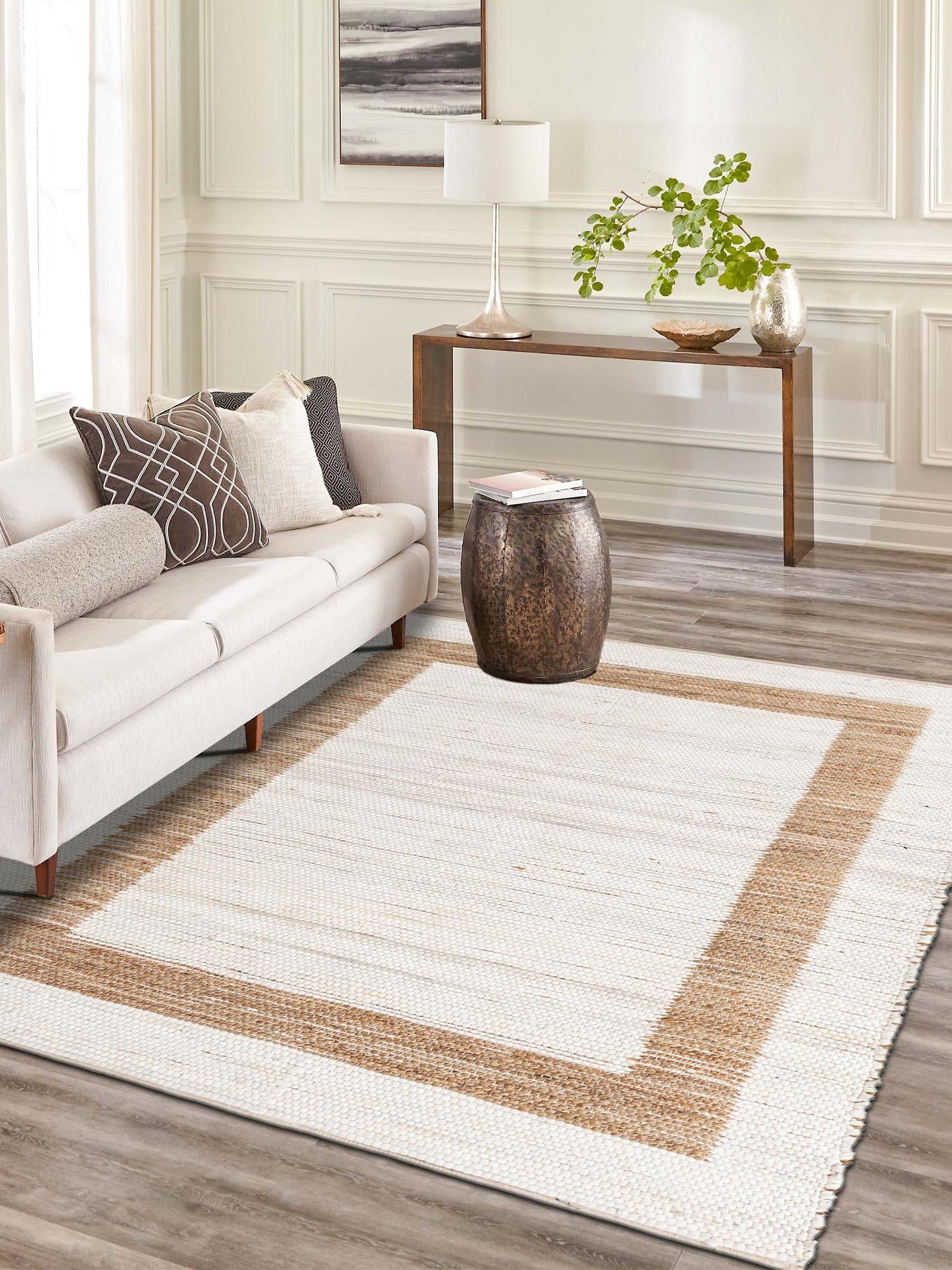 White and Natural 7' 1 x 10' Chindi Jute Rectangle Area Rug Interior Design Home Decor Carpet Mat for Sale at Rug Engine
