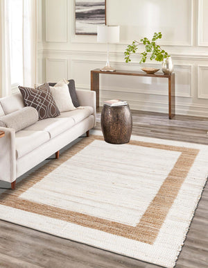 White and Natural 7' 1 x 10' Chindi Jute Rectangle Rug