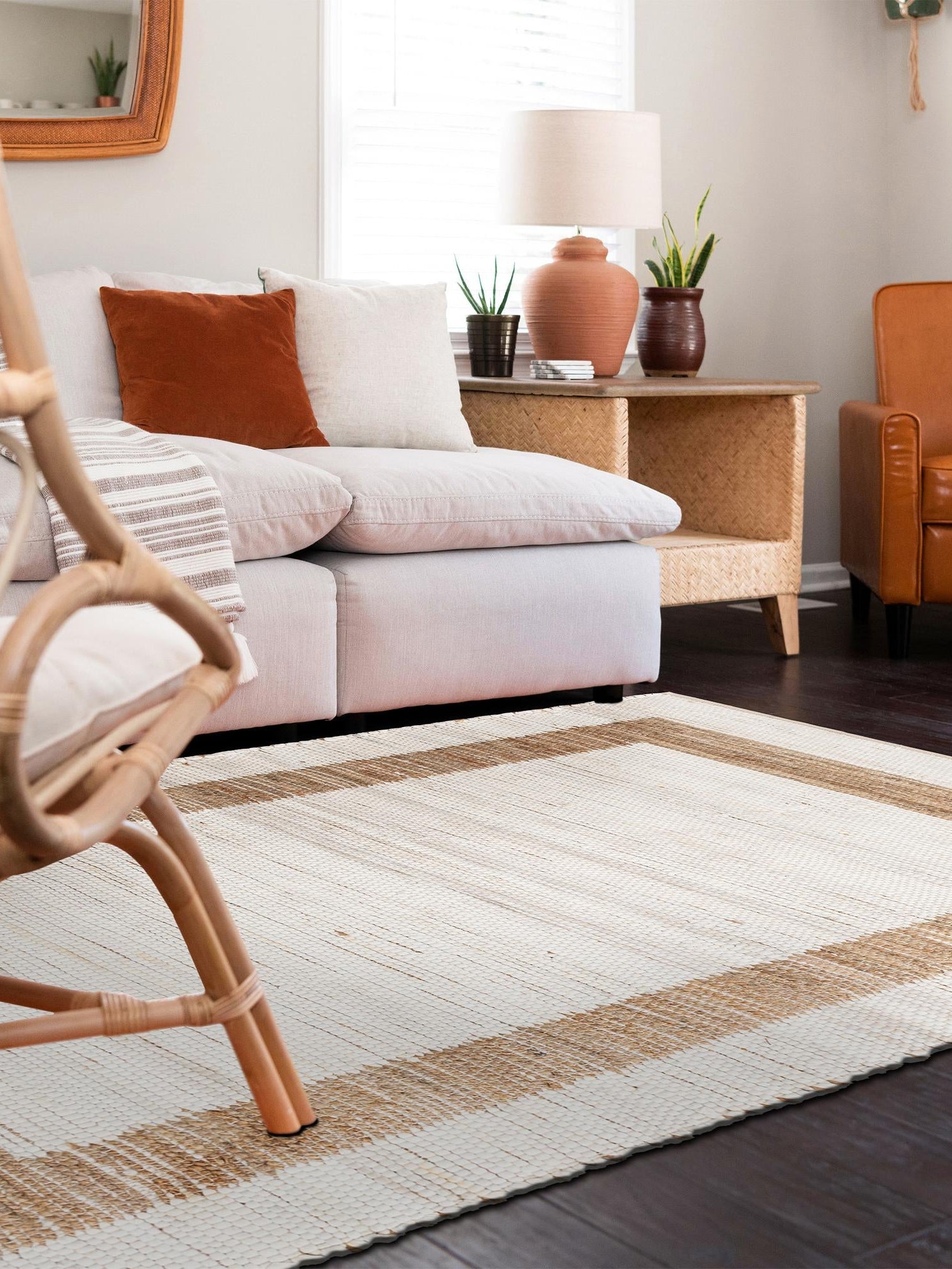 White and Natural 5' 1 x 8' Chindi Jute Rectangle Area Rug Interior Design Home Decor Carpet Mat for Sale at Rug Engine