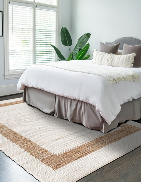 White and Natural 4' 1 x 6' 1 Chindi Jute Rectangle Area Rug Interior Design Home Decor Carpet Mat for Sale at Rug Engine
