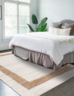 White and Natural 7' 1 x 10' Chindi Jute Rectangle Rug