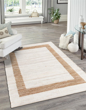 White and Natural 7' 1 x 10' Chindi Jute Rectangle Rug