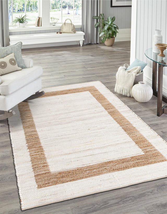 White and Natural 7' 1 x 10' Chindi Jute Rectangle Rug
