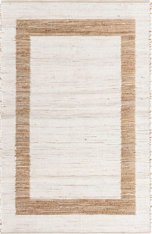 White and Natural 5' 1 x 8' Chindi Jute Rectangle Rug