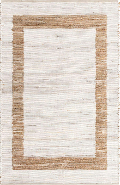 White and Natural 5' 1 x 8' Chindi Jute Rectangle Rug