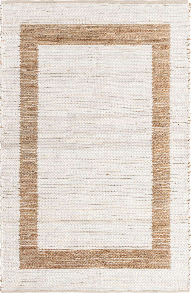 White and Natural 5' 1 x 8' Chindi Jute Rectangle Rug