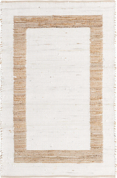 White and Natural 4' 1 x 6' 1 Chindi Jute Rectangle Rug