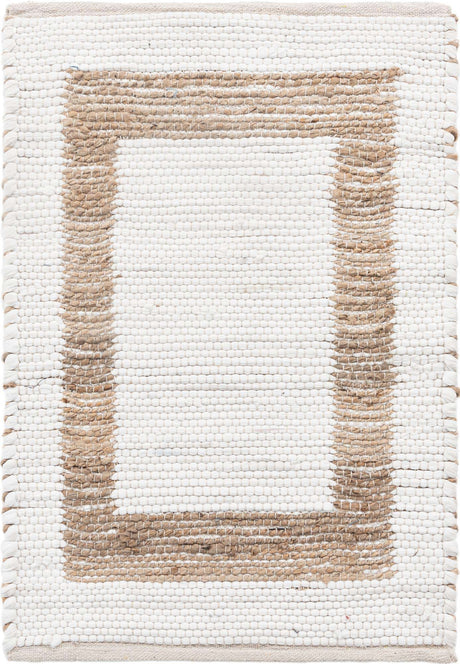 White and Natural 2' x 3' 1 Chindi Jute Rectangle Rug