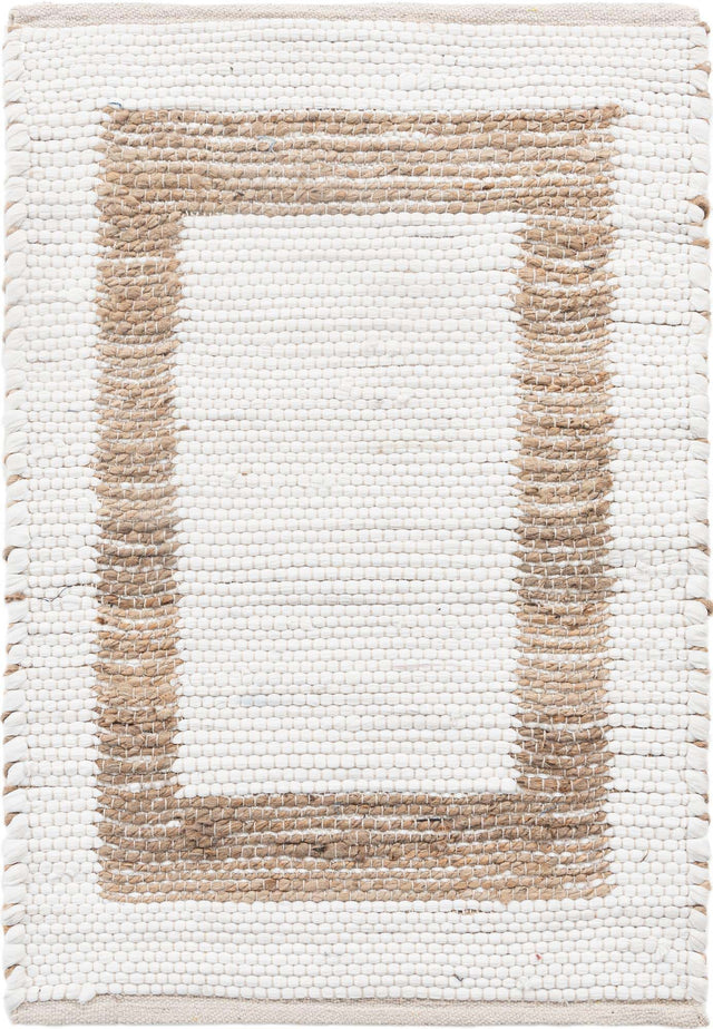 White and Natural 2' x 3' 1 Chindi Jute Rectangle Rug