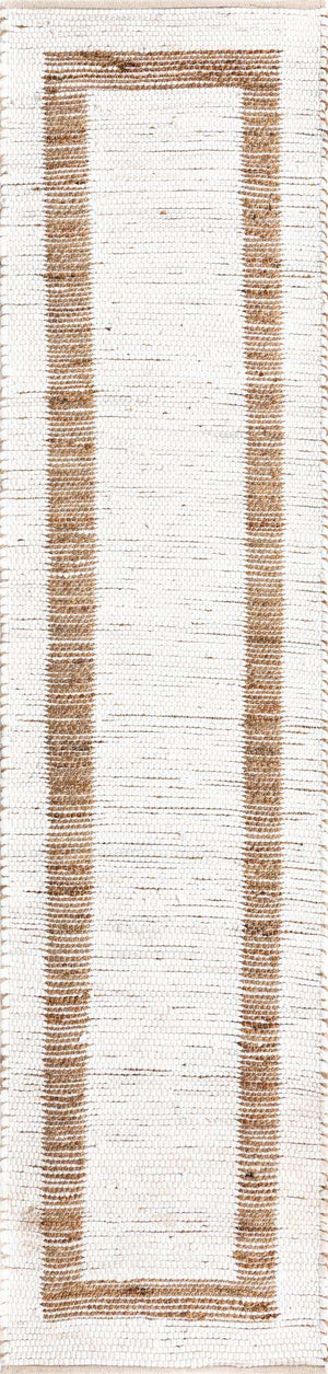 White and Natural 3' x 10' Chindi Jute Runner Rug