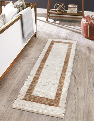 White and Natural 2' 2 x 6' 1 Chindi Jute Runner Rug