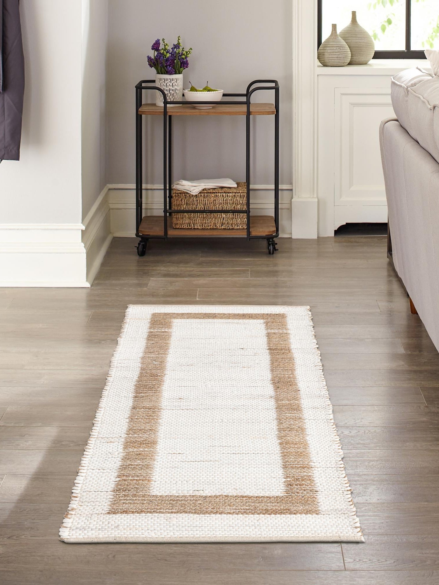 White and Natural 2' 7 x 10' Chindi Jute Runner Area Rug Interior Design Home Decor Carpet Mat for Sale at Rug Engine